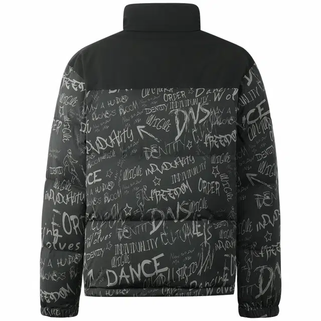 与狼共舞 高充绒防风保暖休闲时尚涂鸦印花立领羽绒服 男款 黑色