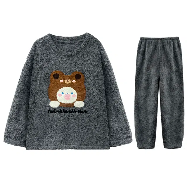 俏霓桐 卡通可爱半边绒时尚居家可外穿保暖家居服睡衣套装 女款 图色