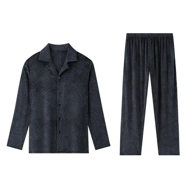 好福份 亲肤舒适简约翻领保暖长袖长裤睡衣套装 男款 图片色