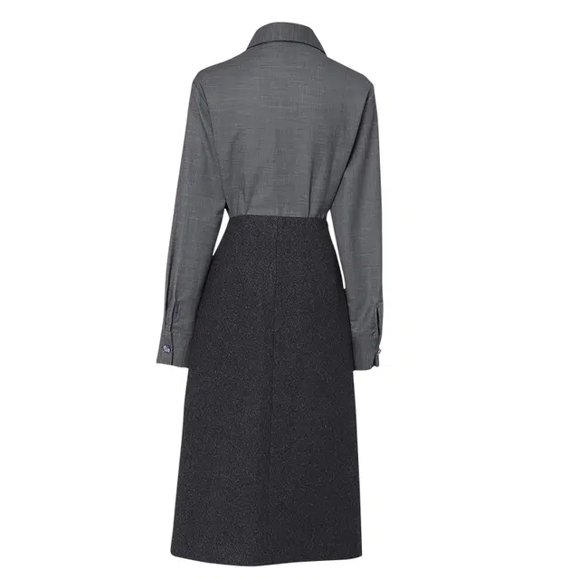 达菲时尚 纯色翻领长袖衬衫半身裙裙装套装 女款 灰色