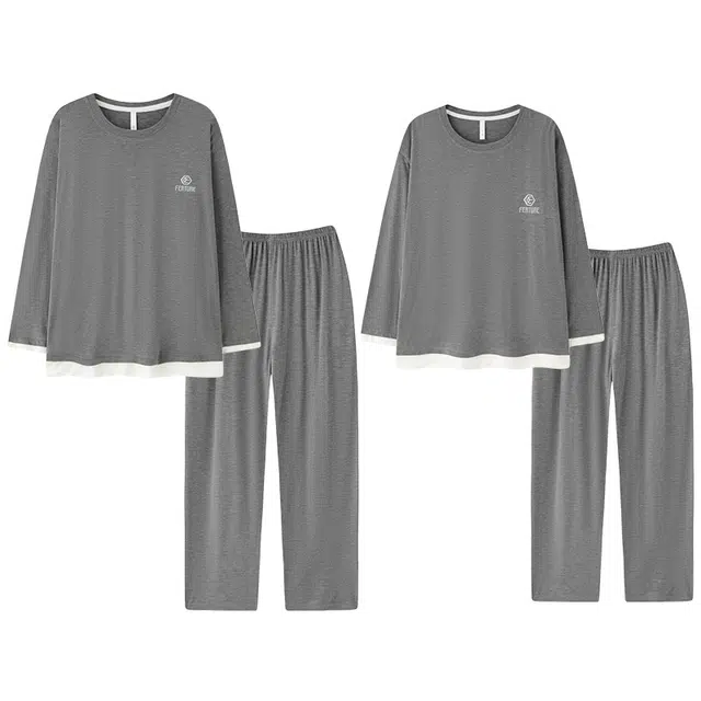 好福份 圆领简约高级感透气长袖长裤睡衣套装 男女同款 图片色