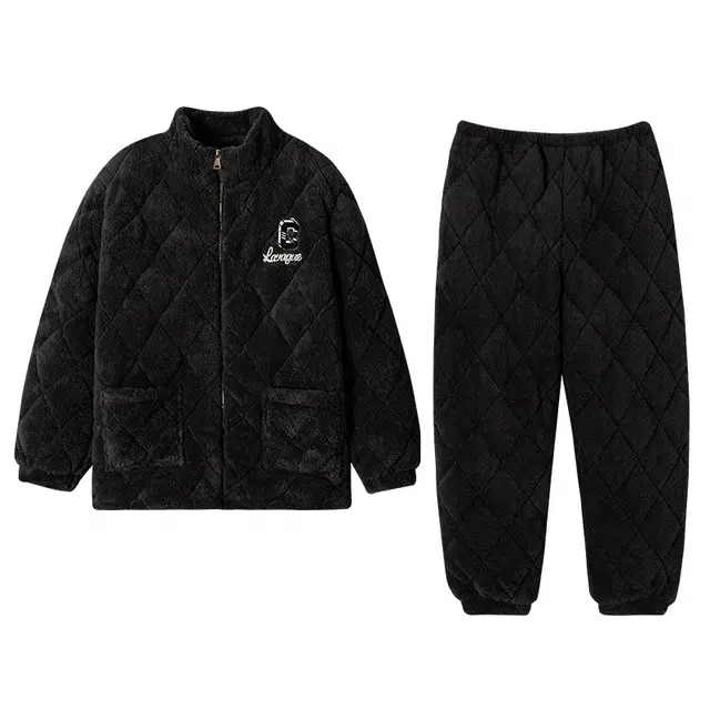 梦特娇 休闲加厚简约保暖立领家居服可外穿睡衣套装 男女同款