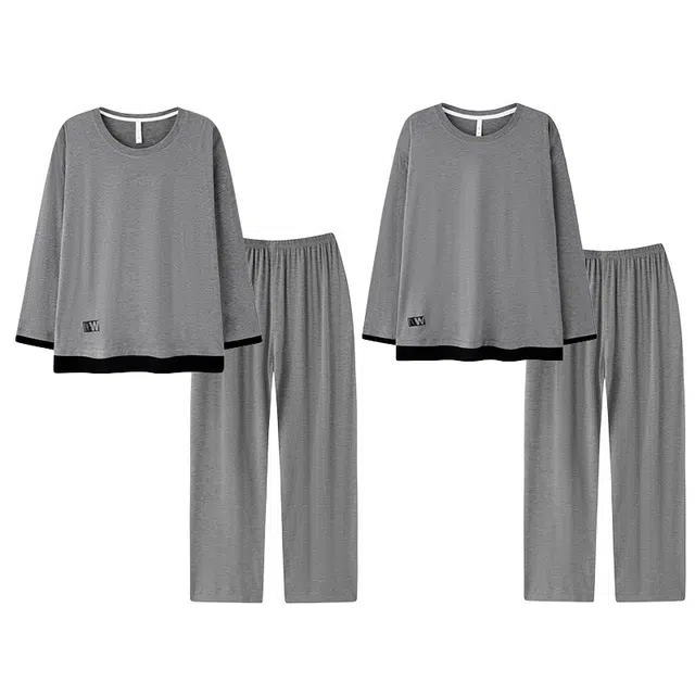 好福份 圆领简约高级长袖透气长裤睡衣套装 男女同款 图片色