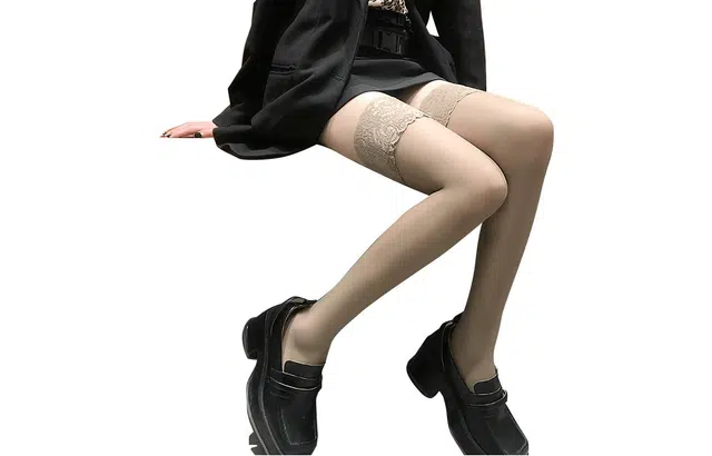 浪莎 百搭过膝盖长筒袜薄款纯色蕾丝包边防勾丝防滑性感硅胶长腿高筒袜丝袜 女款 肤色