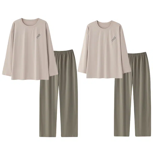 好福份 圆领简约舒适高级感长袖长裤睡衣套装 男女同款 图片色