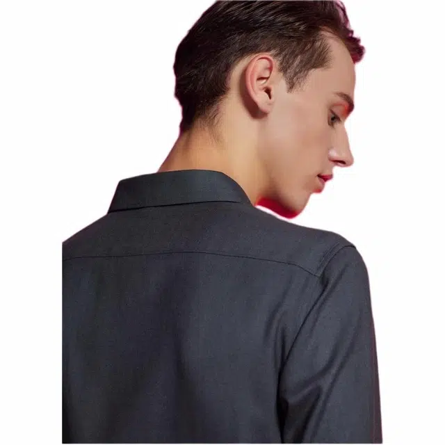 依文 纯色尖领耐磨长袖衬衫 男款 墨绿色