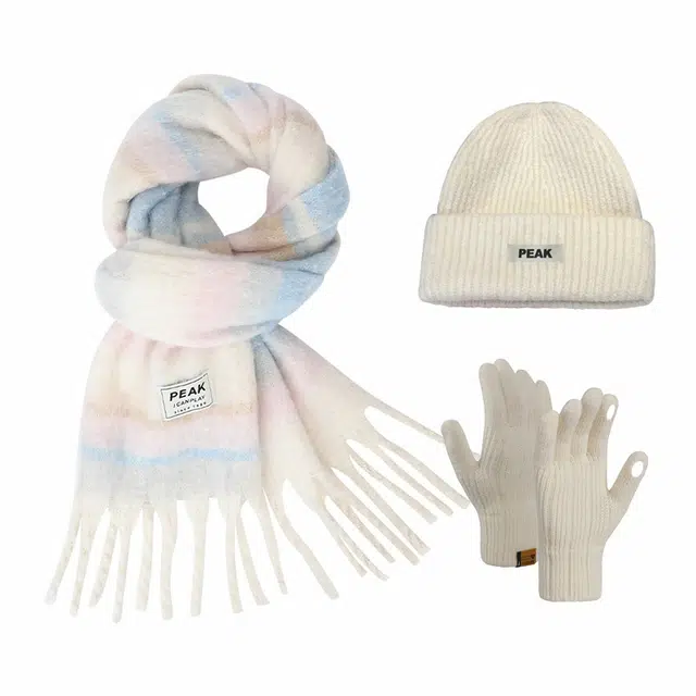 匹克 小香风软乎乎亲肤舒适三件套超大加厚锁温保暖 绒线围巾 男女同款情侣款