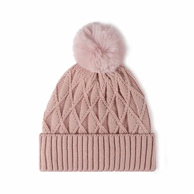 【内里加绒】 浪莎 冬季户外加绒加厚保暖针织帽女生带毛球无檐冷帽百搭毛线帽 腈纶 绒线帽 女款