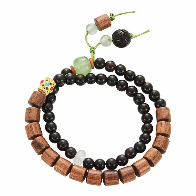 迷颂玛 苍翠欲滴双圈叠戴多圈 新中式国风国潮 黑檀 木作手串 男女同款情侣款