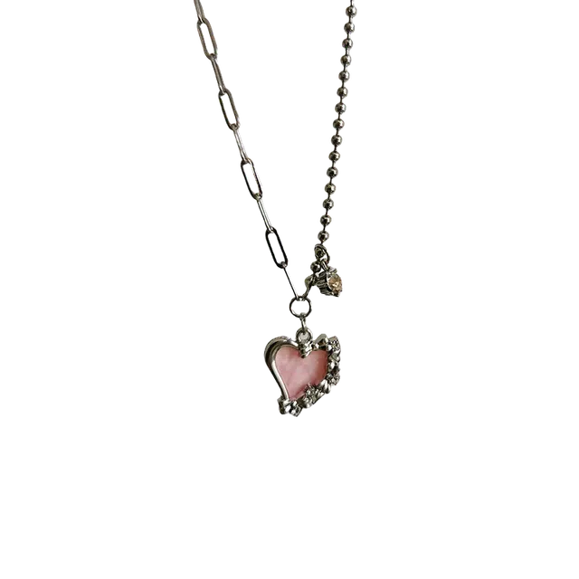 前方大荒野 爱心串珠拼接链不规则肌理甜美可爱小清新简约小众设计时尚通勤休闲百搭轻奢高级感 钛钢 项链 女款