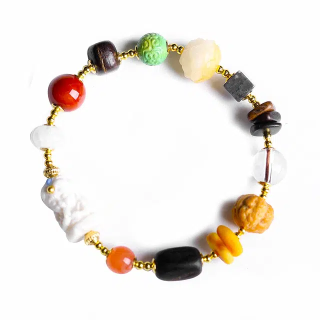 龙弗 【多宝多福】多财多福招财进宝吉祥如意健康长寿平安喜乐新中式多宝复古民族风小众设计复古经典 玛瑙 手串 女款