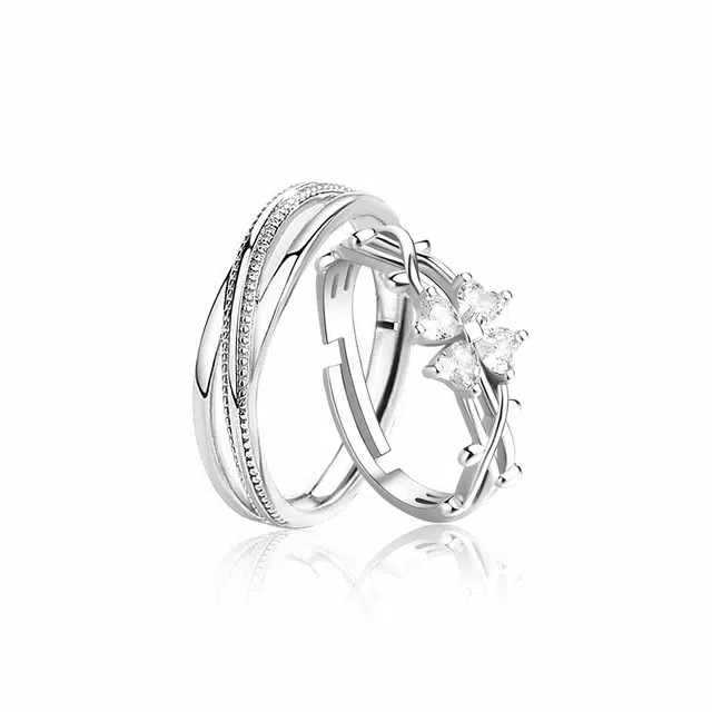 克兰茜 交织四叶草对戒 钟爱久久 浪漫精致轻奢百搭小众高级感 开口戒可调节一对 告白纪念日 铜 戒指 男女同款情侣款