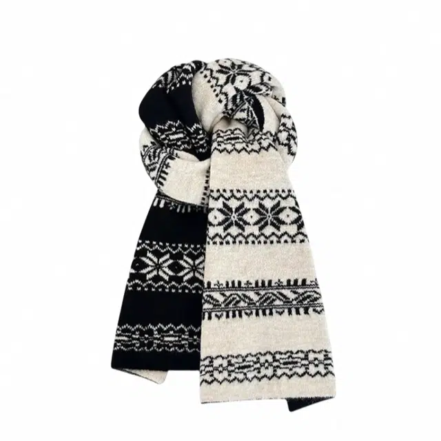 北极绒 费尔岛风复古雪花双面秋冬防寒保暖加厚 绒线围巾 男女同款情侣款
