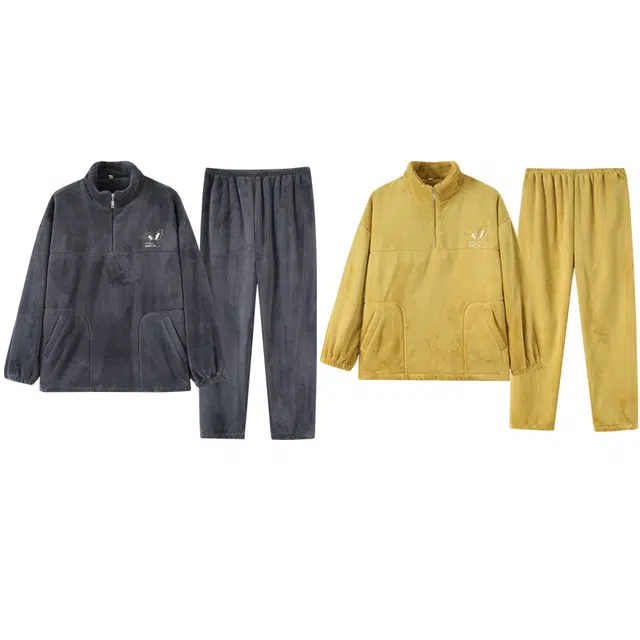 好福份 立领可外穿保暖加厚时尚家居服睡衣套装 男女同款 图片色