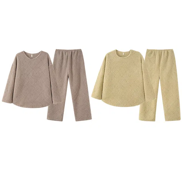 好福份 圆领简约保暖加厚可外穿时尚长袖长裤家居服睡衣套装 男女同款 图片色