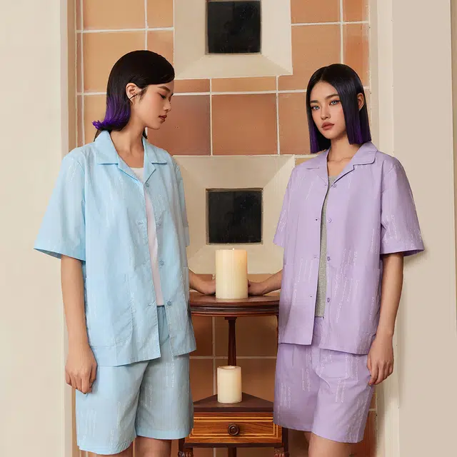 螃蟹秘密 宅美美系列 简约百搭清凉短袖纯棉舒适短裤睡衣套装 女款