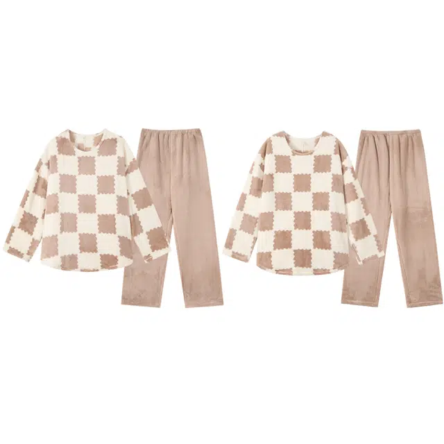 好福份 圆领简约保暖加厚时尚可外穿家居服睡衣套装 男女同款 图片色