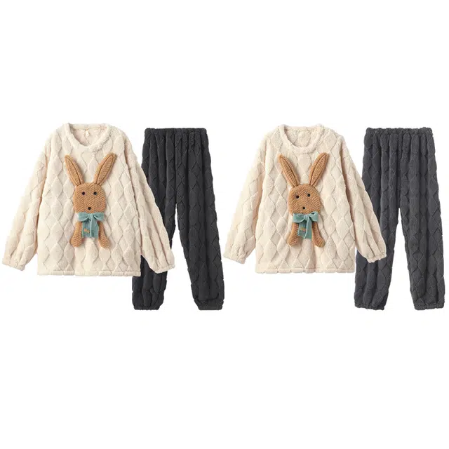 好福份 圆领可爱简约保暖加厚可外穿家居服睡衣套装 男女同款 图片色