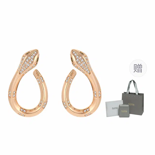 一撇一捺 美杜莎金蛇精致密镶 合金 耳环 男女同款情侣款 金色