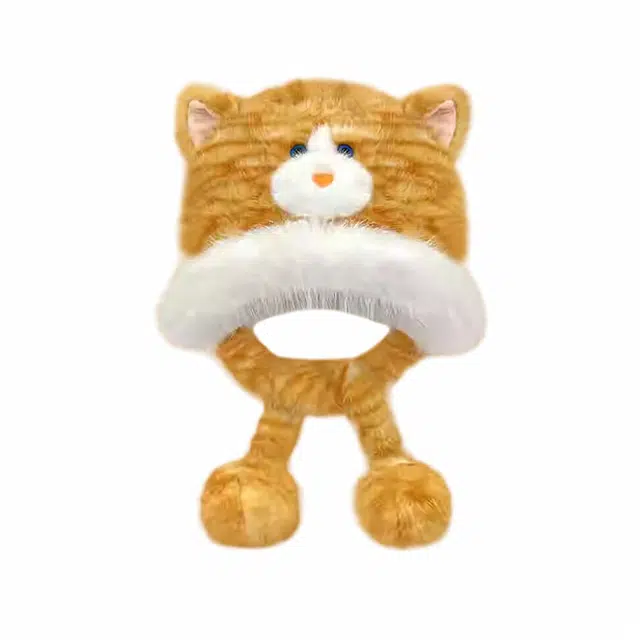 雅鹿 可爱猫咪毛绒雷锋帽秋冬季防寒加绒保暖百搭护耳帽户外出行学生显脸小套头帽 聚酯纤维 绒线帽 男女同款情侣款 礼盒装