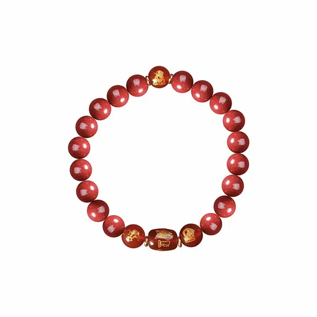 琉堇 国风本命年招财纳福转运文玩佛珠链 古风时来运转三合转运珠链 许我无忧喜迎新春串珠 朱砂 手串 男女同款情侣款