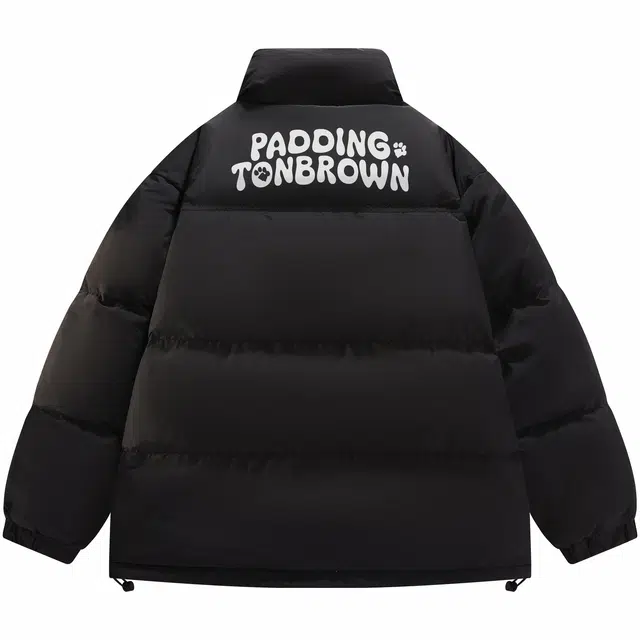 帕丁顿熊 简约小熊字母标语印花纯色宽松休闲防风面包服防寒保暖加厚羽绒服 男女同款