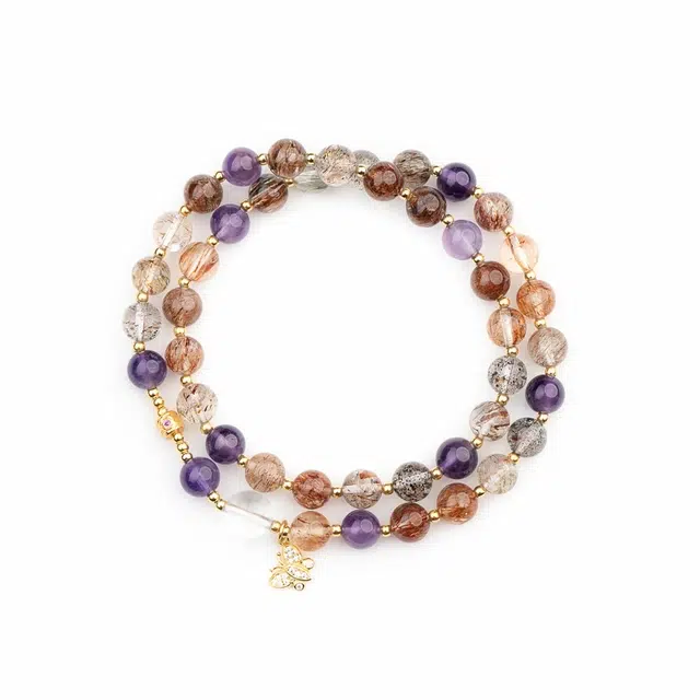 仙源 鎏洸 流水生金招财转运 新中式文玩轻奢高级双圈蝴蝶 好运 生日 礼盒物 水晶 玉石手串 男女同款情侣款