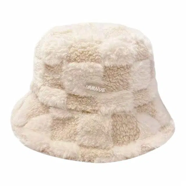 俞兆林 秋冬天棋盘格子毛绒盆帽日系护耳水桶帽子 棉 渔夫帽 女款 米色/白色/黑色/卡其/咖啡