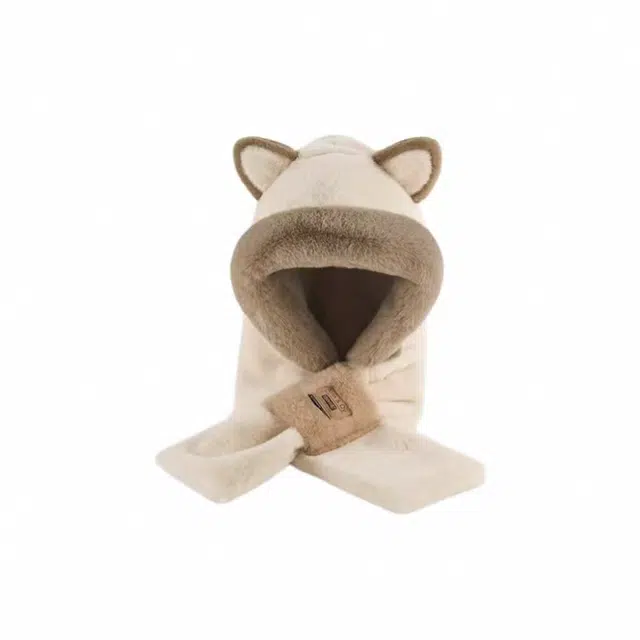 俞兆林 可爱小熊帽子一体 涤纶 斗篷帽 女款 米白/卡其