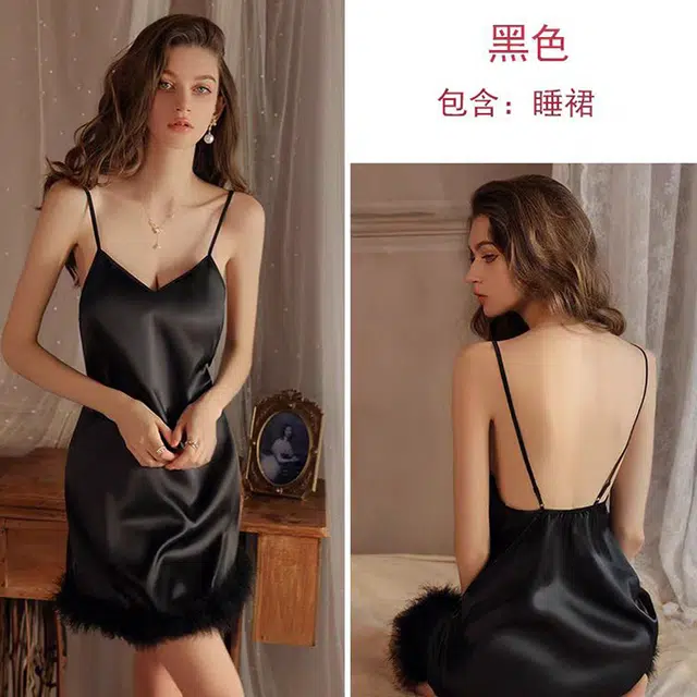 秀黛 聚拢吊带长袖可外穿网纱春秋睡衣套装 女款