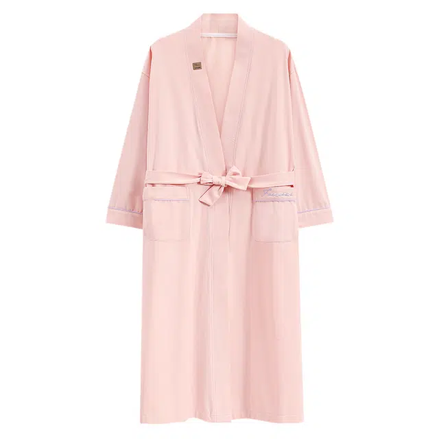 俏霓桐 甜美简约亲肤舒适柔软中长款睡袍 女款 粉色