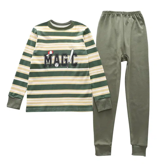 棉基因 舒适中领长袖上衣柔软亲肤长裤保暖套装 男女同款 绿茵梦想