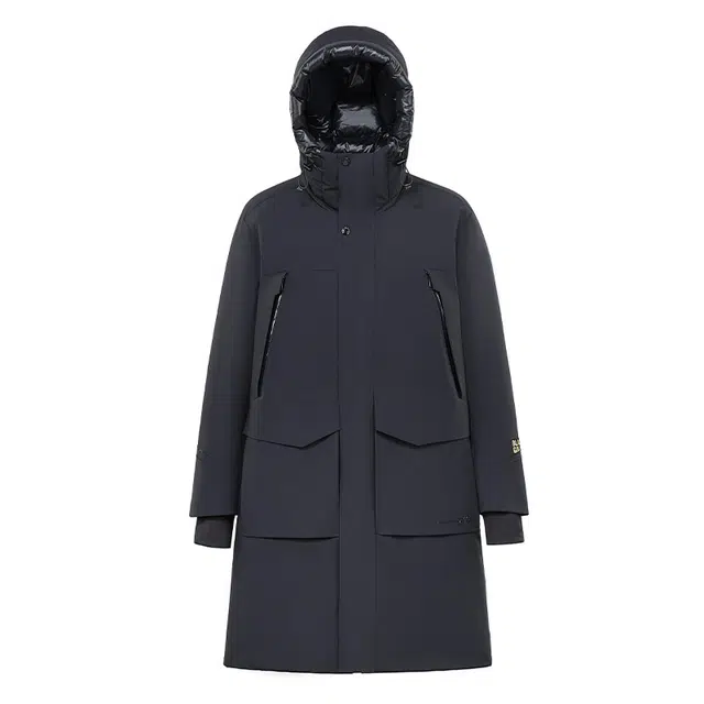 高梵 黑金鹅绒户外风壳中长款厚款百搭时尚羽绒服 男女同款 黑色