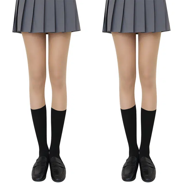 二三二三 黑丝拼接薄款黑色光腿神器防勾丝小腿过膝假两件连裤袜丝袜 女款 组合装