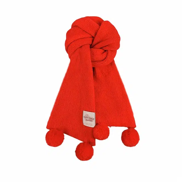 浪莎 新年红色氛围感围巾女生可爱毛线针织温柔风仿羊绒带毛球围脖 礼盒装 绒线围巾 女款