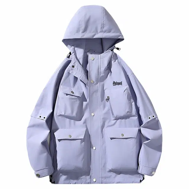 雅鹿  机能风百搭户外山系运动多口袋登山三合一宽松休闲纯色简约连帽  防水防风保暖冲锋衣 男女同款 梦幻紫