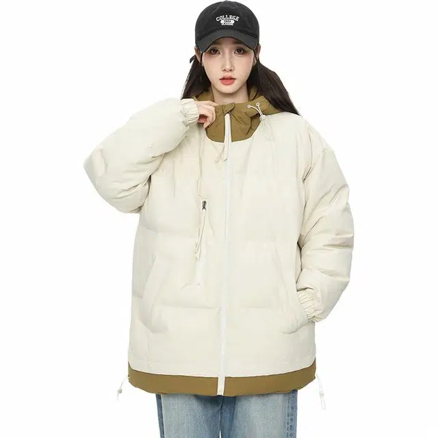 玉儿恋 都市时尚舒适休闲假两件连冒潮牌棉服 男女同款