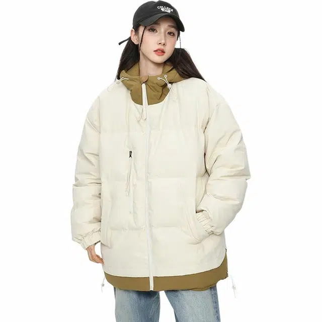 玉儿恋 都市时尚舒适休闲假两件连冒潮牌棉服 男女同款