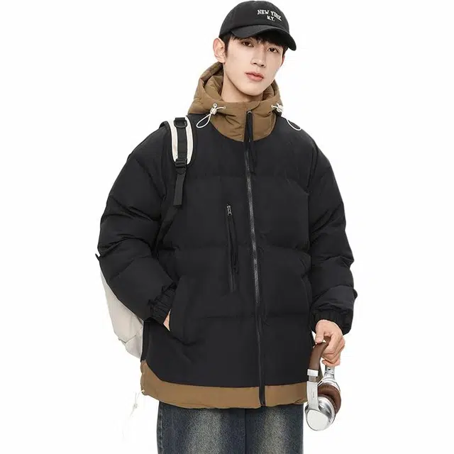玉儿恋 都市时尚舒适休闲假两件连冒潮牌棉服 男女同款