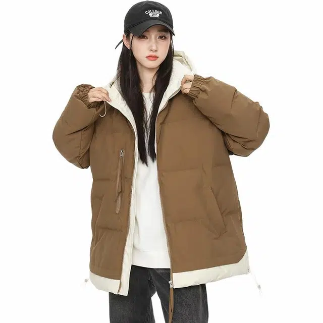 玉儿恋 都市时尚舒适休闲假两件连冒潮牌棉服 男女同款