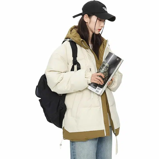 玉儿恋 都市时尚舒适休闲假两件连冒潮牌棉服 男女同款