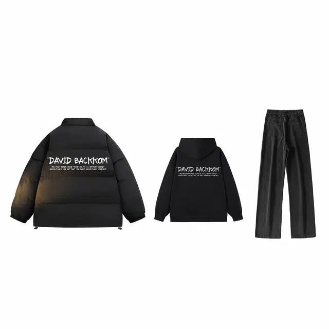 大卫贝肯 美式高街简约时尚立领宽松面包棉服外套纯色加绒保暖连帽卫衣直筒日常百搭垂感牛仔裤休闲运动套装 男女同款