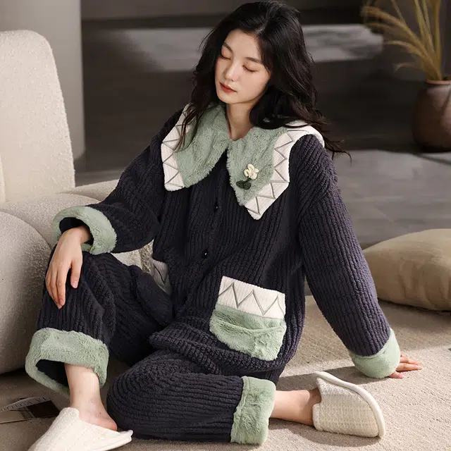 帕兰朵 暖绒发热无痕长毛提花绒保暖柔软亲肤舒适百搭长袖长裤可外穿睡衣套装 女款 套装 图片色