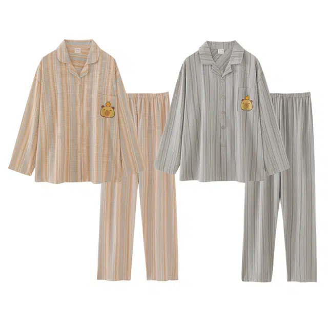 好福份 开衫简约高级感舒适翻领长袖长裤睡衣套装 男女同款
