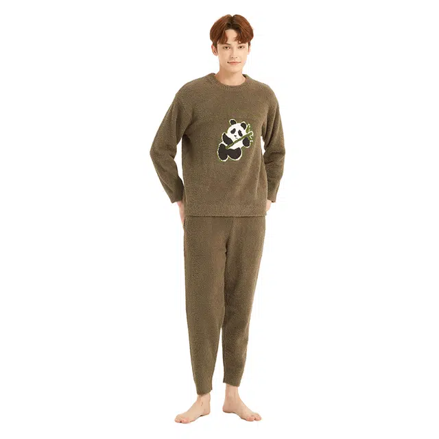 美力城 半边绒圆领套头动物卡通简约休闲家居服可外穿保暖秋冬睡衣套装 男款