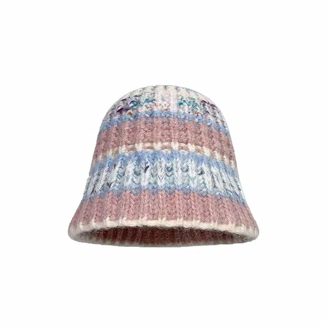 浪莎 秋冬气质慵懒风撞色拼接毛线针织帽大头围显脸小保暖防寒盆帽 涤纶 绒线帽 女款