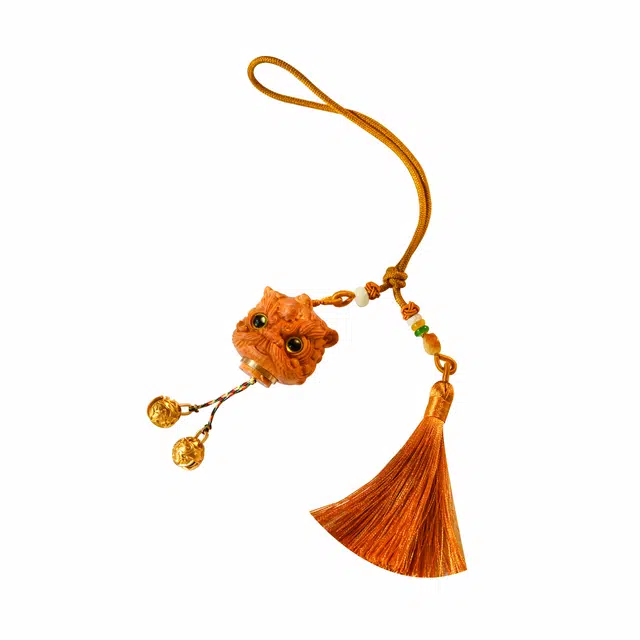 天纵 檀香木雕醒狮国潮中式平安瑞兽挂饰风水万事亨通文玩 黄金檀 挂件 男女同款情侣款