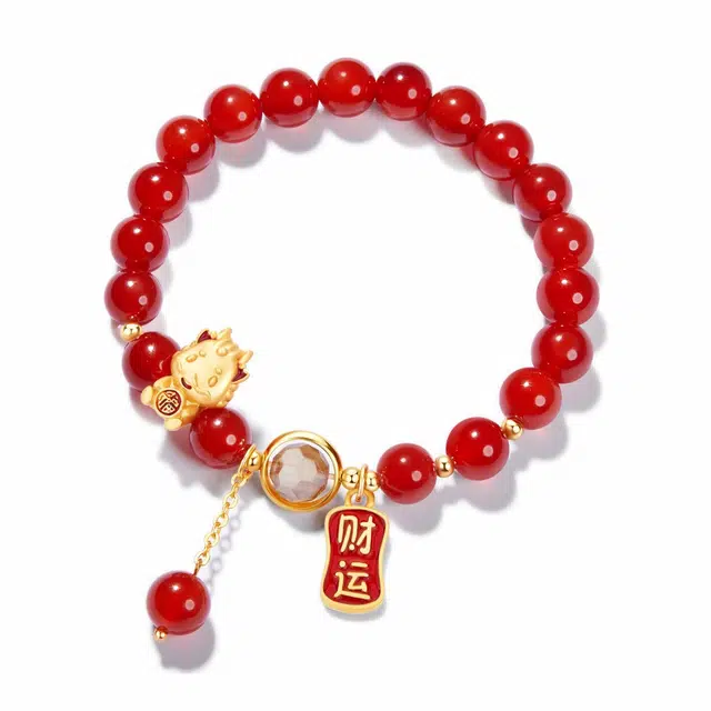 北隐 国风新中式福满萌龙  财运滚滚 发财锦鲤本命新年红 小众闺蜜 玛瑙 玉石手串 男女同款情侣款 恋爱告白 礼盒款
