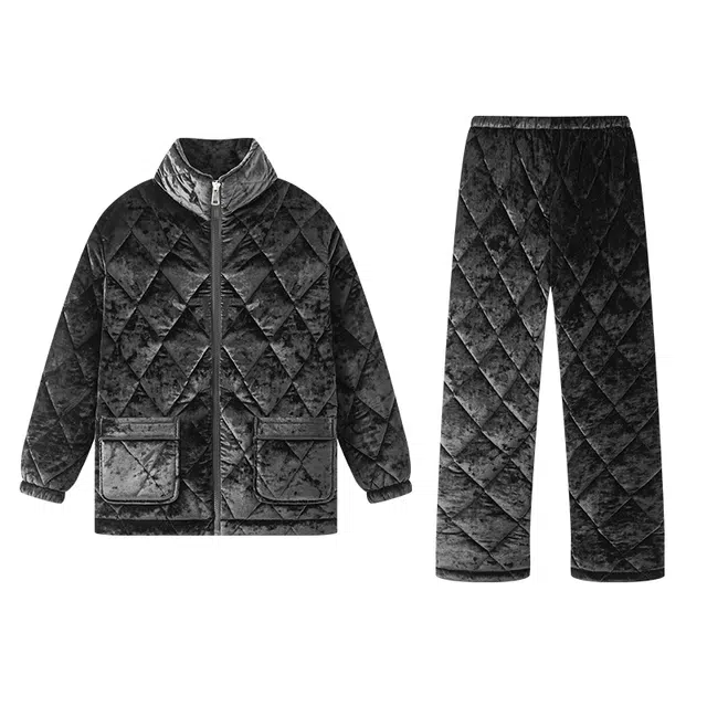 好福份 保暖加厚舒适亲肤可外穿长袖长裤睡衣套装 男款 图片色