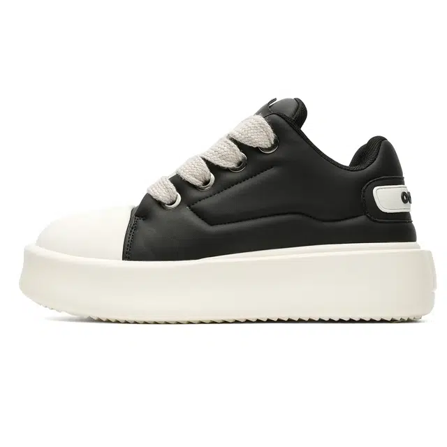 年走索 超纤皮 时尚百搭休闲厚底 低帮 板鞋 男女同款 黑色